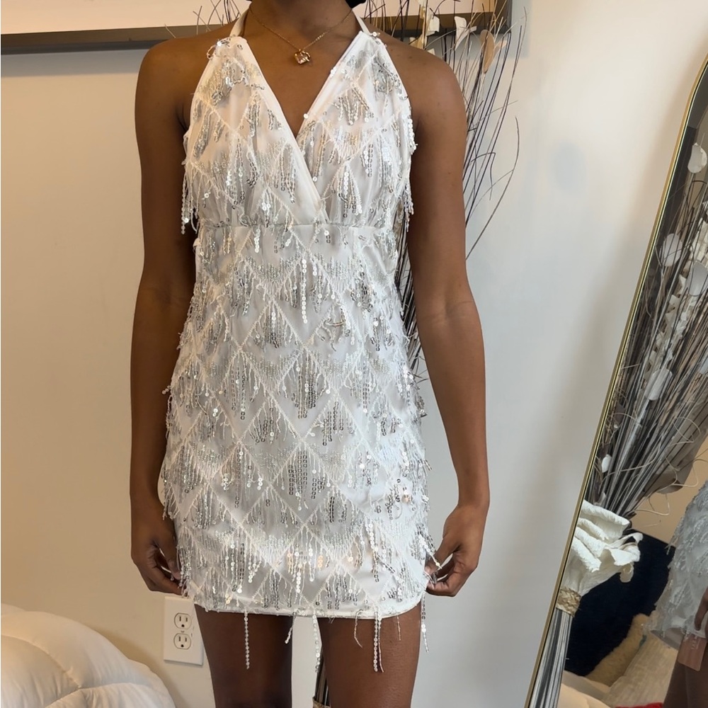 Elegant White Beaded Dress